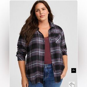 Torrid Lizzie Softest Plaid Button Down Long Sleeve Collared Shirt Size 0 (L)